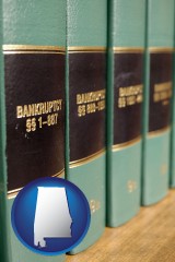 alabama map icon and bankruptcy law books
