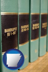 arkansas map icon and bankruptcy law books