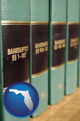 florida map icon and bankruptcy law books