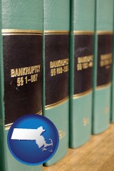 massachusetts map icon and bankruptcy law books