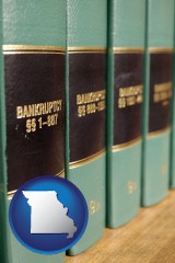 missouri map icon and bankruptcy law books