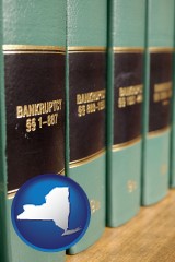 new-york map icon and bankruptcy law books